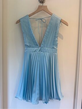 Abercrombie & Fitch Sky Blue Pleated Deep V Mini Dress
